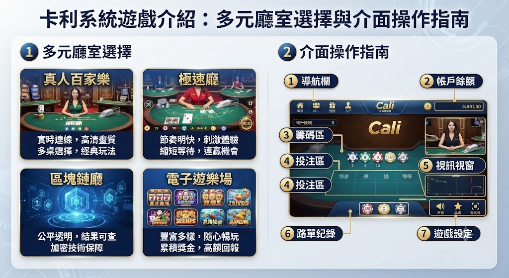 探索卡利系統多元廳室！享受頂級真人視訊與流暢介面操作